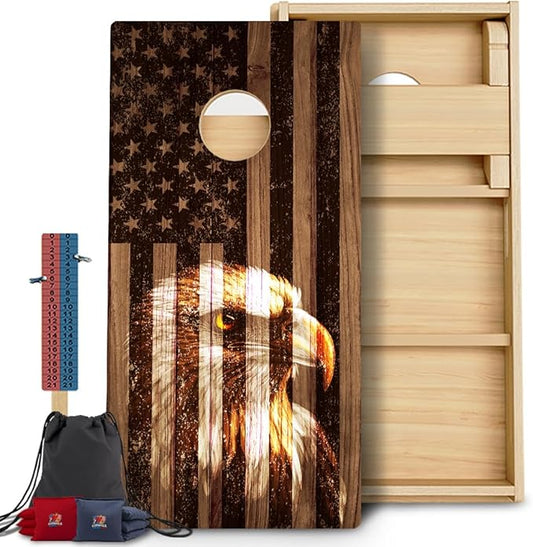CornholeGamesUSA Pro Cornhole Boards Set | Made in USA | 3/4 Baltic Birch | No Bounce | Triple Thick Legs | Two Brace & Handles, Tournament 2x4 Regulation Set with Score Tower & Cornhole Bags