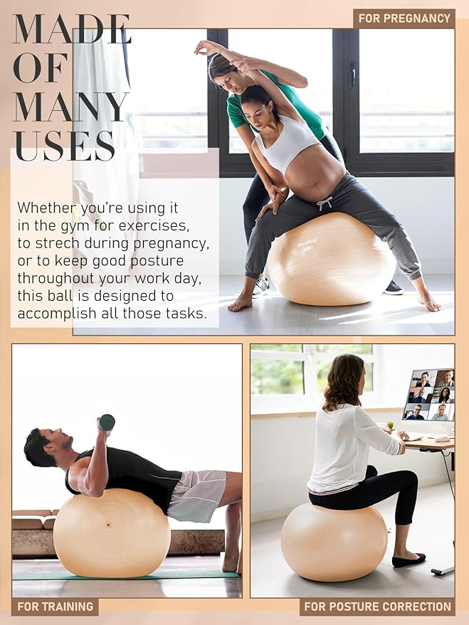 Yoga Ball for Exercise, Pilates Set, 4 Sizes Fitness Ball for Workout, Birthing, Pregnancy, Physical Therapy- Pump Included