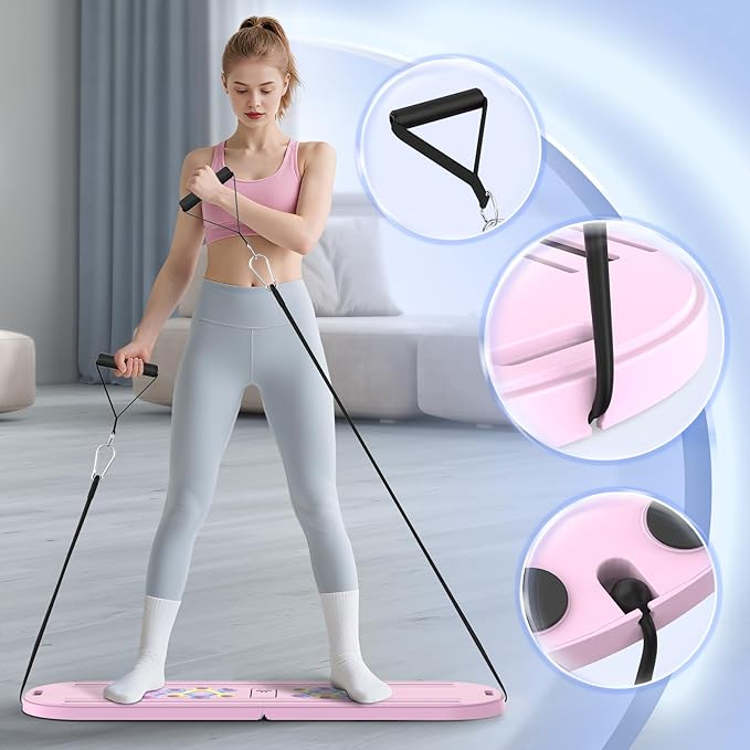 Pilates Board Pilates Reformer Set for Women, 4 in 1 Foldable Pilates Equipment with Timer, Portable Pilates Machine for Home Workout, Fitness, Exercise, Ab, Core