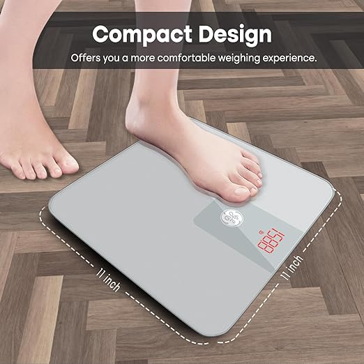 GE Digital Scale Body Weight: Bluetooth Bathroom Scales for Weight and BMI Accurate Body Weighing with App for People - 400lb Electronic Scale Silver Grey