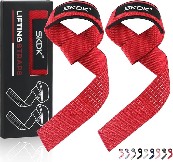 SKDK Cotton Hard Pull Wrist Lifting Straps Grips Band-Deadlift Straps with Neoprene Cushioned Wrist Padded and Anti-Skid Silicone - for Weightlifting, Bodybuilding, Xfit, Strength Training
