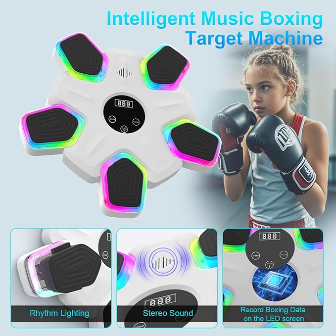 Music Boxing Machine, Intelligent Musical Punching Workout Trainer with 7 LED Color, Boxing Gloves, Smart Bluetooth, Agile Digital System and Wall-Mounted 2025 Newest Version