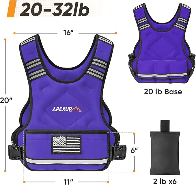 APEXUP Adjustable Weighted Vest, 4-10lb/12-18lb/20-32lb Vest with 6 Ironsand Weights and Large Pocket, Weight Vest for Men Women Strength Training, Running, Walking