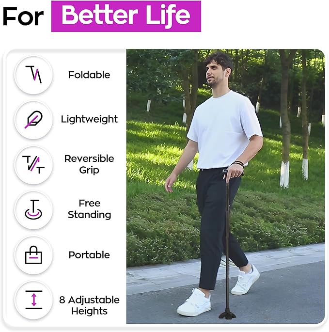 Tall Men's Walking Cane 42.52 in. Extra Long Walking Canes Easy to Travel is Suit for Big People Over 5 Feet 9 Inches (Black)