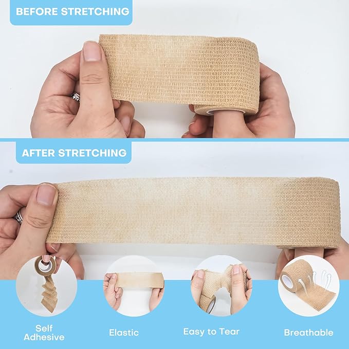 48 Pack 2” x 5 Yards Self Adhesive Bandage Wrap, Elastic Breathable Cohesive Bandage Wrap Athletic Stretch Tape for Wrist Ankle Sports (Brown)