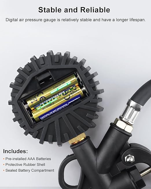 Digital Tire Pressure Gauge with Inflator, 0-200 PSI, 2.5" Color Screen, ±1% High Accuracy, Auto Shut-Off, Rubber Hose & 1/4" NPT Quick Connect Plug & Locking Air Chuck for Cars, SUVs, Motors, Bikes