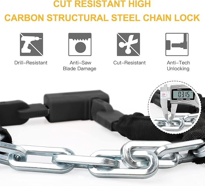Bike Chain Lock 3FT/4FT/5FT Heavy Duty Bike Lock Anti-Theft Bicycle Chain Lock 8mm/10mm Thicker Bicycle Lock Chain Bike Lock with 3 Keys for Bike, Motorcycle