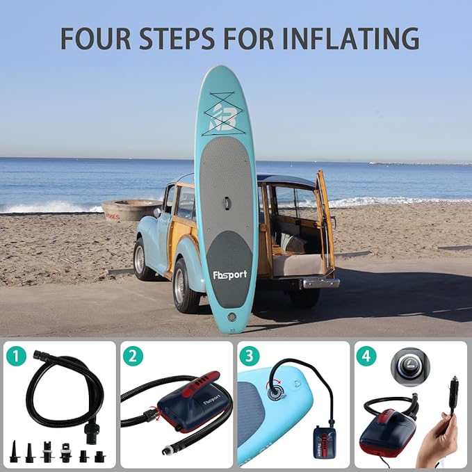 FBSPORT 20PSI High Pressure SUP Vehicle Electric Air Pump, Inflation Paddle Board Pump for Stand Up Paddle Boards, Inflation & Deflation Function Quick Air Inflator for Paddleboards