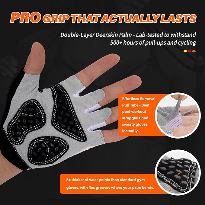 Double-Layer Deerskin Palm Gym Gloves: Anti-Slip Workout Gloves for Men & Women | Weight Lifting, Cycling, Rowing | Breathable 3D Padded Design