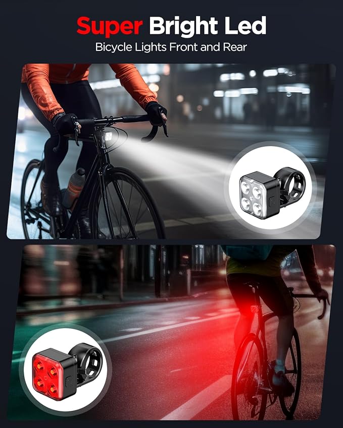 AKALE Rechargeable Bike Light Set, LED Bicycle Lights Front and Rear, 650mah Lithium Battery, Bike Headlight, IPX4 Waterproof, Easy to Install for Men Women Road