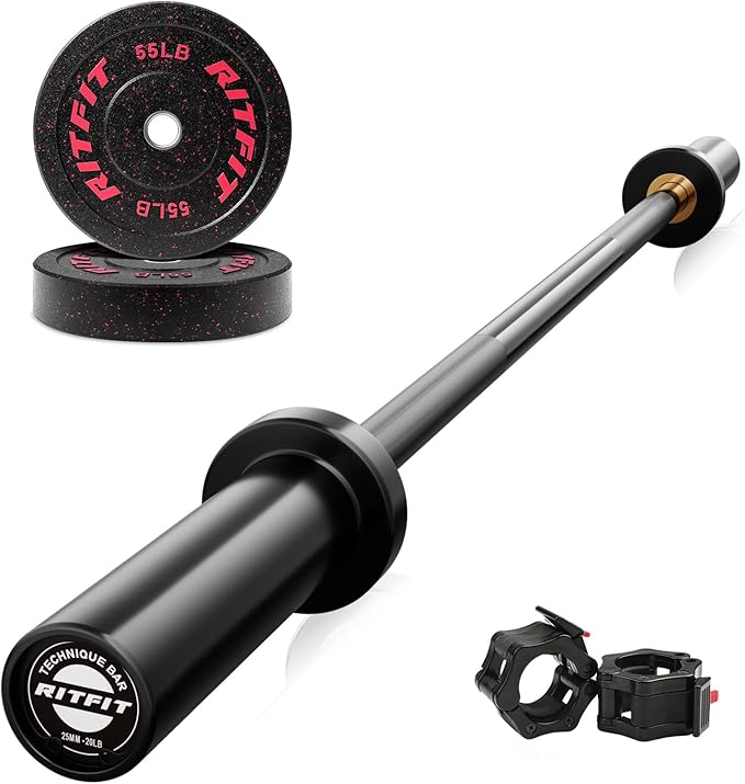 RitFit Barbell Weight Set - 4/6FT Olympic Barbell with Weight Plates (55-275LB Total) - Weightlifting Equipment for Squats, Curls, Deadlifts, Presses, Hip Thrusts