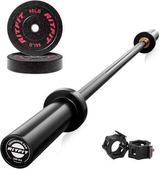 RitFit Barbell Weight Set - 4/6FT Olympic Barbell with Weight Plates (55-275LB Total) - Weightlifting Equipment for Squats, Curls, Deadlifts, Presses, Hip Thrusts