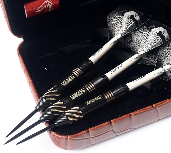 CUESOUL Steel Tip Darts Set 20/22/24 Grams with Deluxe PU Darts case-Black Scorpion Series