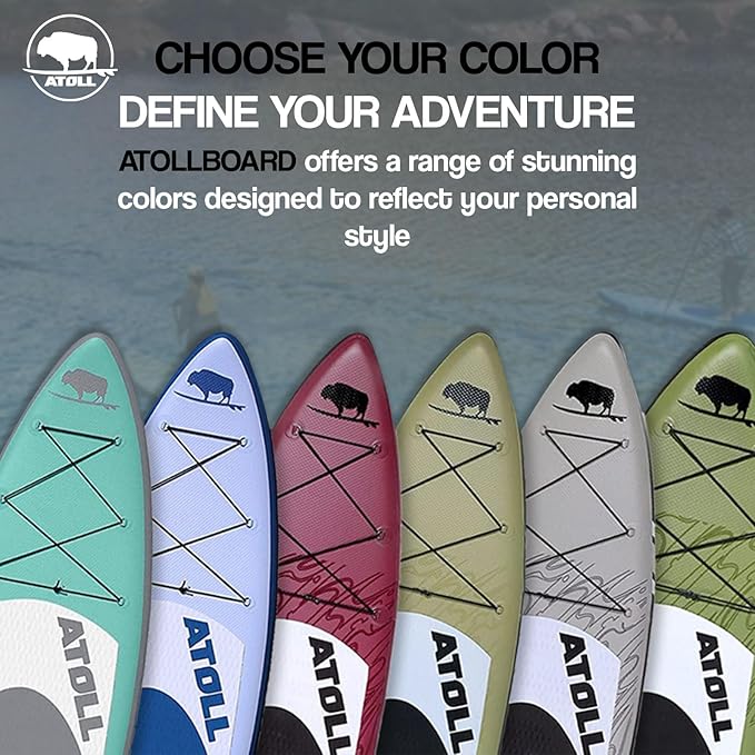 Atoll Inflatable Stand Up Paddle Board ISUP, Bravo Hand Pump and 3 Piece Paddle, Travel Backpack and Accessories New Leash Included Two Sizes - 11ft and 9ft