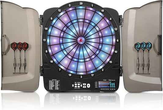 Electronic Dart Board Cabinet Set, Illuminated Target Dartboard for Adults Kids, 48 Games with 315 Variations Soft Tip Digital Dartboard Cabinets with 6 Darts, 100PCS Soft Tips