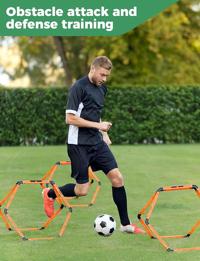 GHB Hex Agility Rings Speed Rings with Carrying Bag 6 Set Portable Hexagon Rings, Agility Ladder for Agility Footwork Training