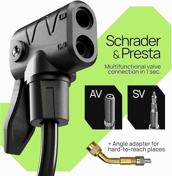Bike Pump Floor, Advanced Bike Tire Inflator, Bicycle Hand Air Pump with Dual Presta and Schrader Valves, Handheld Pump, Suitable for Road and Mountain Bikes, Baby Stroller, Balls