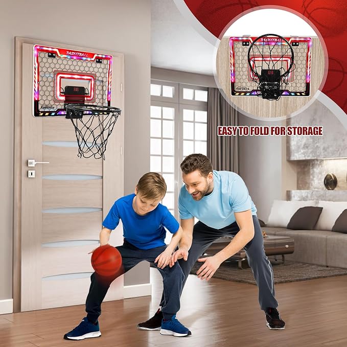AOKESI Basketball Hoop Indoor for Kids,Portable Mini Basketball with Light,Electronic Scoreboard Over The Door Sport Basketball Toys Christmas Birthday Gift for 3-12 Year Old Boys Girls Adults