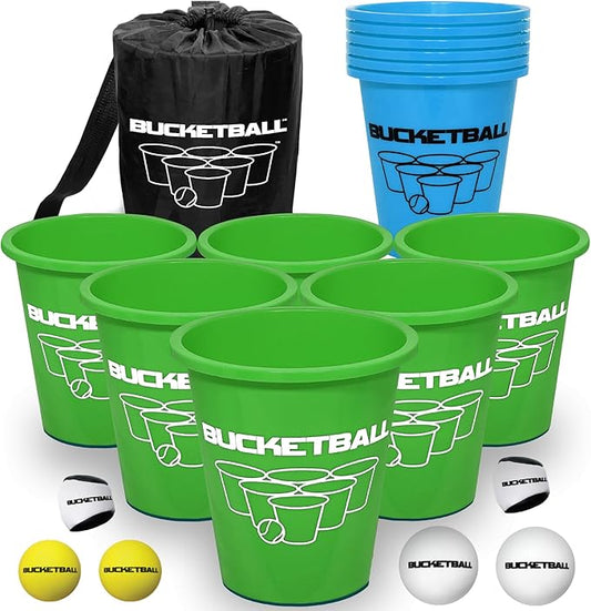 BucketBall | Team Color Edition | Combo Pack (Green/Light Blue): Original Yard Pong Game: Best Camping, Beach, Lawn, Outdoor, Family, Adult, Tailgate, Jumbo, Giant Game
