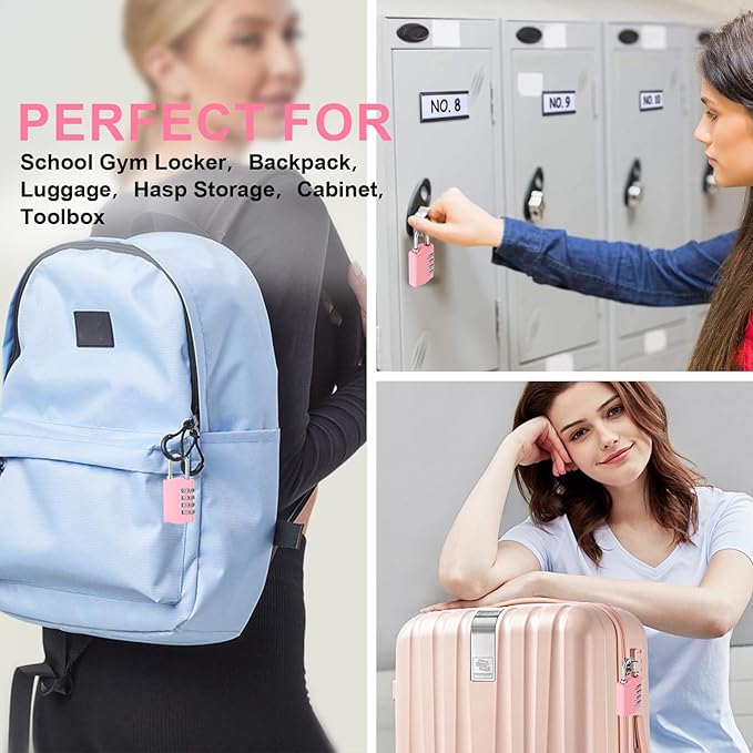 DELSWIN Small Combination Lock for Locker, 4-Digit Mini Combo Lock for Backpack and Luggage, [Sakura Pink] Combination Padlock for School Gym Locker (Pack of 4)