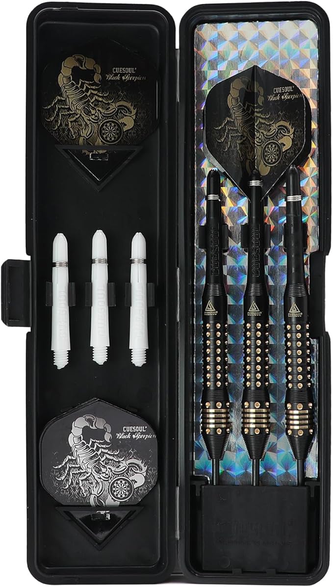 CUESOUL Steel Tip Darts Set 20/22/24 Grams with Deluxe PU Darts case-Black Scorpion Series