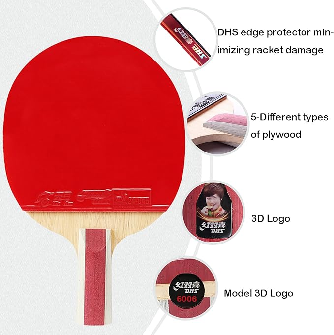 Double Happiness DHS Ping Pong Paddles Professional Table Tennis Racket with Carrying Case - ITTF Approved Rubber for Tournament Play