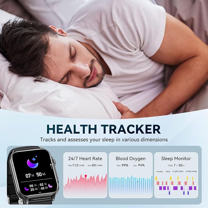 Smart Watches for Women Men (Answer/Make Call) with LED Flashlight, 1.96" HD Touch Screen Fitness Tracker with Heart Rate Sleep Monitor, Waterproof Smartwatch with 100+ Sports Modes