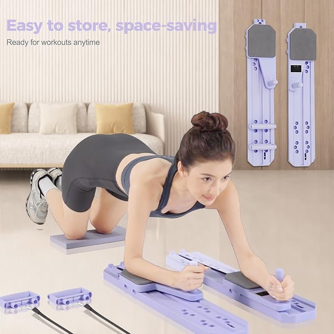 Upgraded Pilates Board - 8-in-1 Fitness Board & Pilates Equipment Set with Ab Workout Equipment, Multifunctional Push-Up Board, Resistance Bands, Balance Board & Timer for Full Body Workout