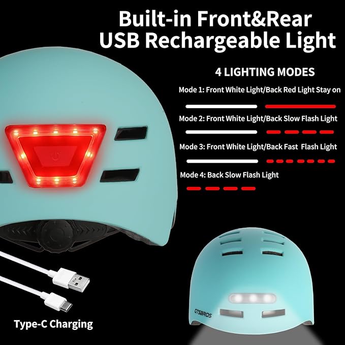 Bike Helmets for Adults - Front and Rear LED Lights Adjustable Bicycle Helmet for Adults Men Women Scooter Helmet for Commuting, Road Biking, Skating, Scooter