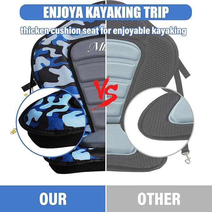 Deluxe Padded Kayak Seats - Premium Shockproof Seats with Back Support for Kayaking, Canoeing, Fishing, Paddle Boarding - Comfort, Versatility and Extra Storage