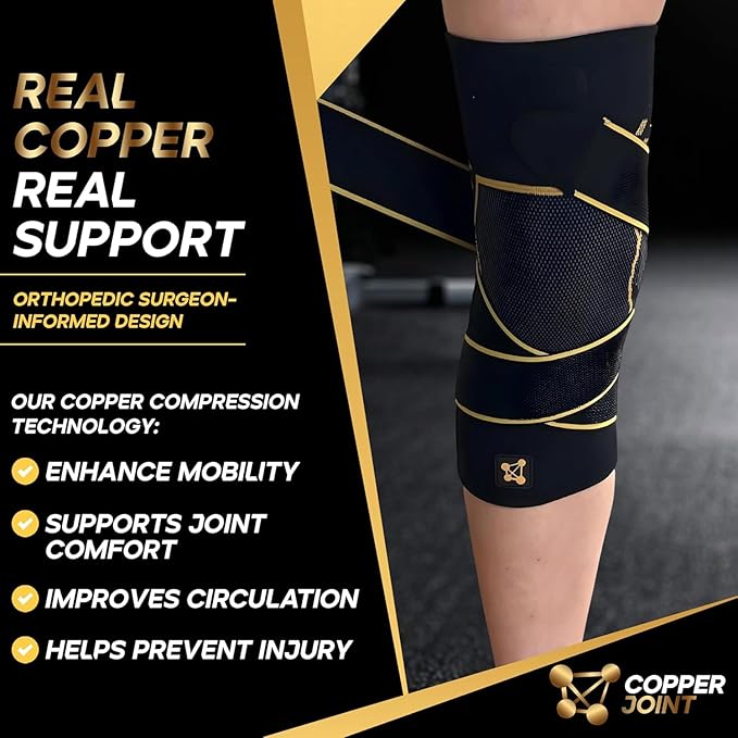 CopperJoint Pull On Knee Brace Women & Men Workout - Copper Infused Knee Sleeves for Men, Elastic Compression Knees Support Braces for Fitness, Volleyball, Basketball, Running, Sports