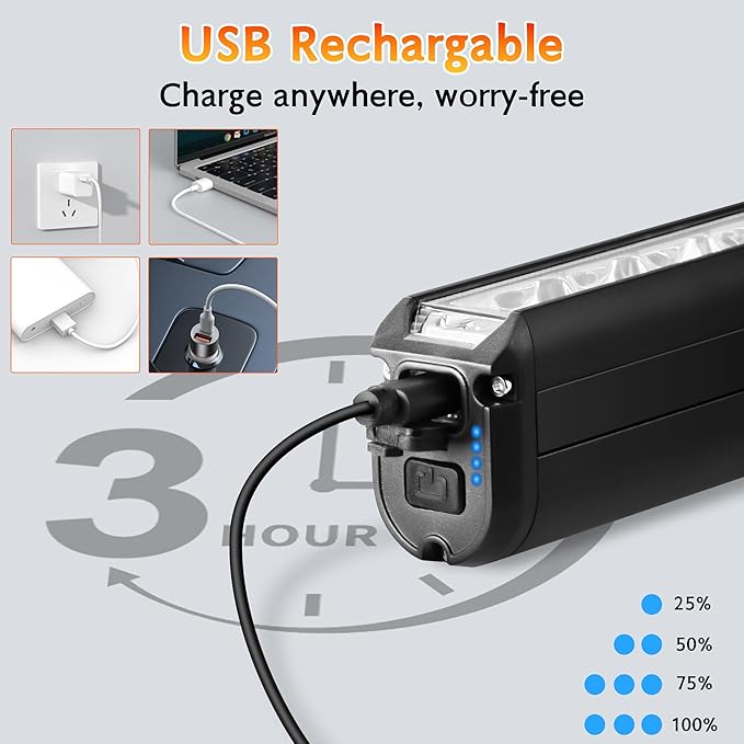High Lumens Super Bright Bike Light for Night Riding, USB Rechargeable Bicycle Headlight, Waterproof Bike Headlight, Waterproof Bike Headlight and Taillight, MTB Off-Road Cycling Commuting