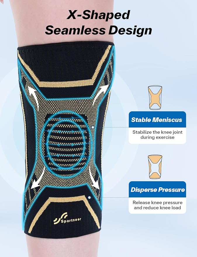 Copper Knee Brace for Men & Women - Knee Compression Sleeve with Side Stabilizers - Knee Support for Running, Hiking, Working, Basketball, Volleyball, Gym, Meniscus Tear, ACL, Arthritis Knee Pain Relief, A Pair (Black-Copper(a pair), Large(18"-20"))