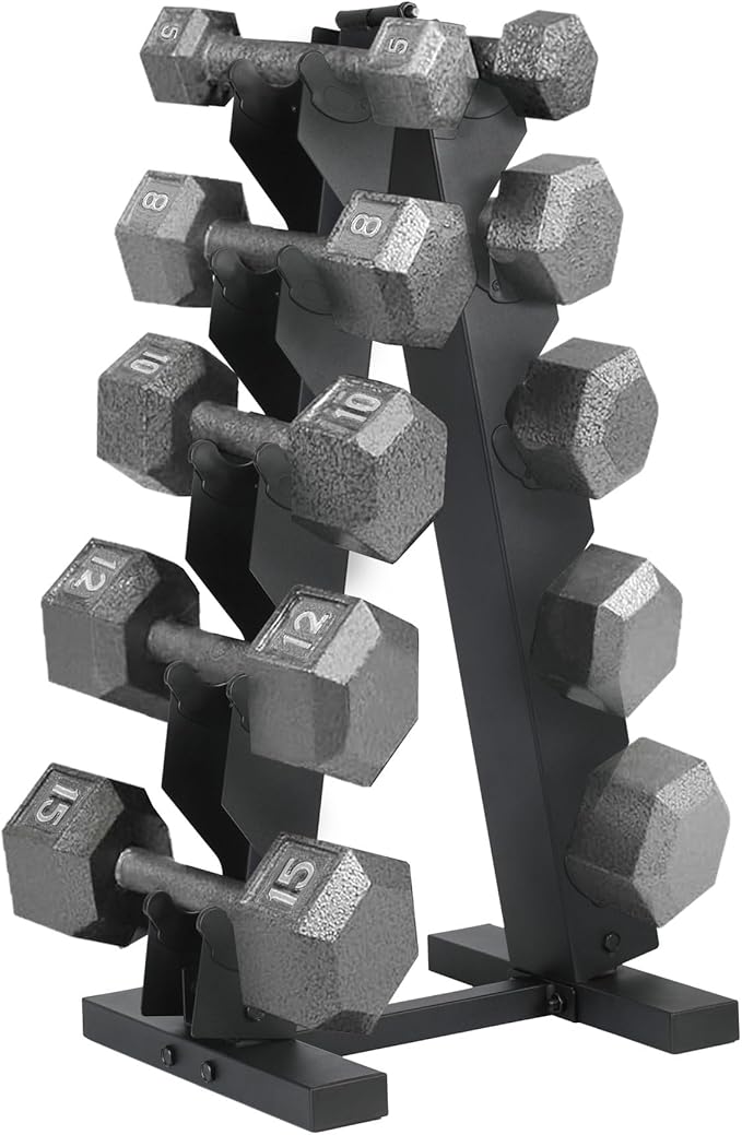 HolaHatha Hexagonal Dumbbell Free Hand Weight Set w/Rack