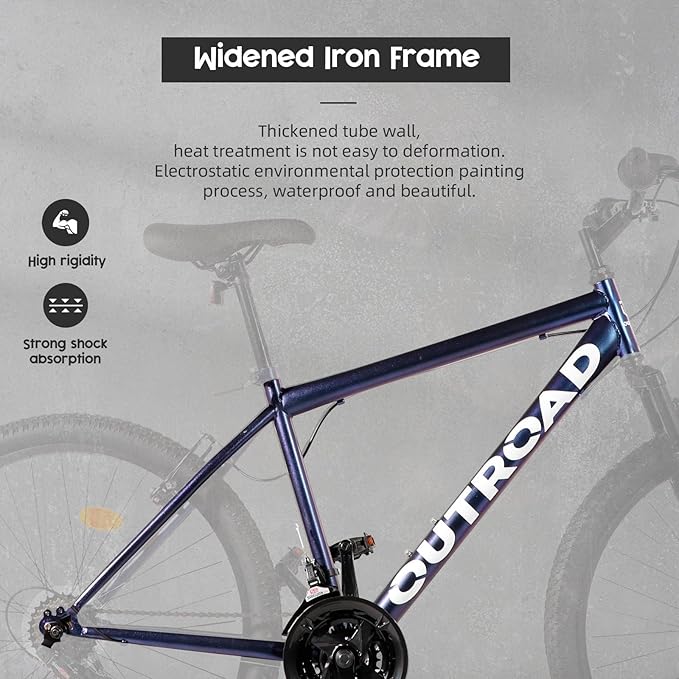 26-inch Mountain Bike, Iron Frame, 7/21-Speed Front and Rear V-Brakes MTB with Lock-Out Suspension Fork for Men and Women Black