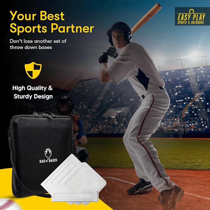Easy Play Sports & Outdoors, Kids &Adults - Rubber Bases Bag Set - Baseball, Kickball, Tee Ball, Wiffle Ball - Practice, Yard