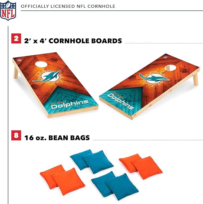 Wild Sports NFL Football 2' x 4' Regulation Size Solid Wood Cornhole Set with Direct Print HD Team Graphics Great Gift for Any Football Fan! Bean Bag Toss Family Outdoor Game
