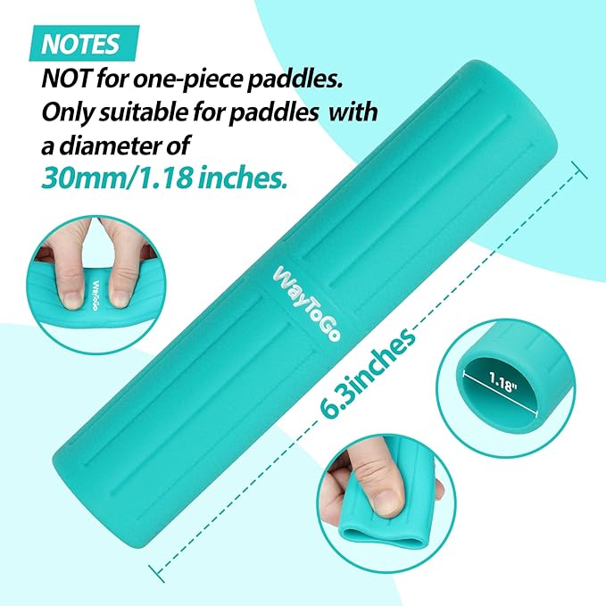WayToGo Kayak Paddle Grips, Non-Slip Paddle Grips for Kayaking, Soft Silicone Wraps Blister Prevention Kayak Paddle Board Accessories for Take-Apart Paddles, 2 Pack