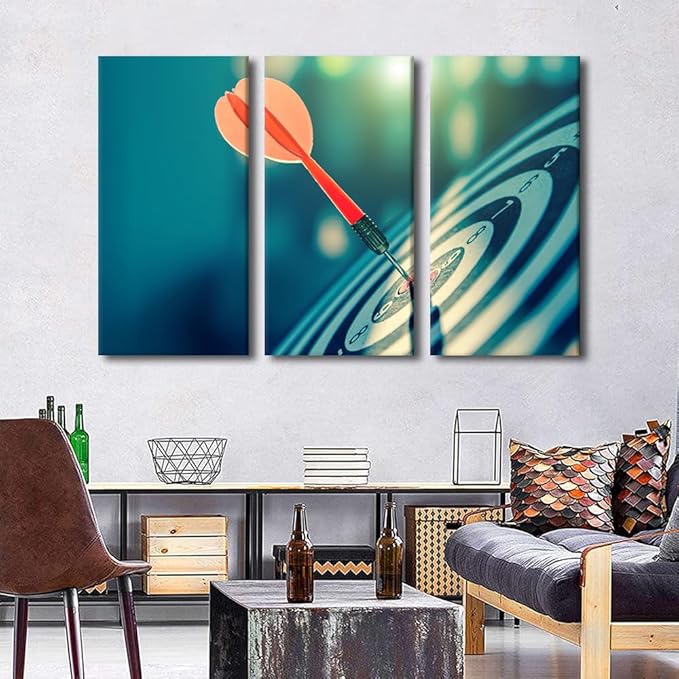 3 Pieces Wall Decor Leisure Sport Canvas Wall Art Dartboard Modern Artwork for Office Motivational Picture Print on Canvas Vintage Wall Decorations for Living Bedroom Framed Ready to Hang, 28"Wx42"H