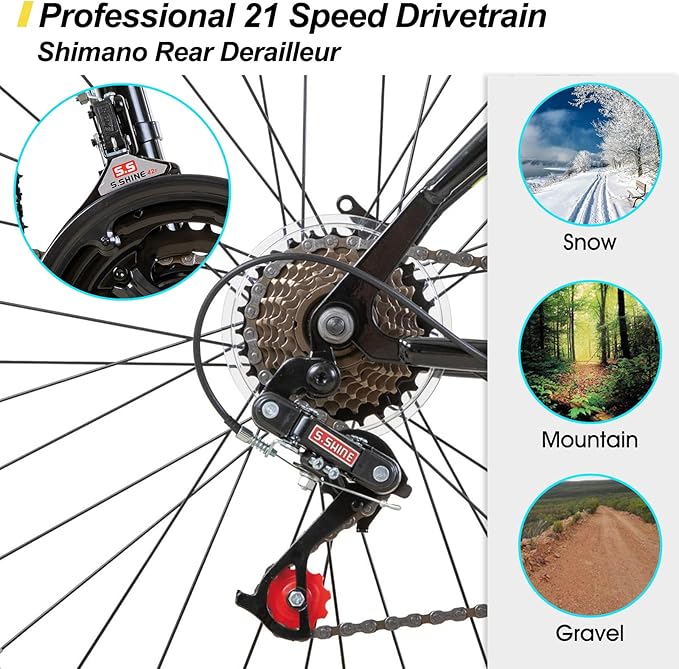 Hiland Adult 26 Inch Mountain Bike, Mens and Womens Bicycle with 21 Speed, High-Carbon Steel Frame Mountain Bicycle, Sport MTB for Men Women