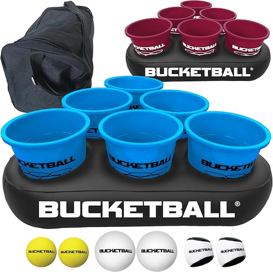 BucketBall | Team Color Edition | Party Pack (Light Blue/Maroon): Original Yard Pong Game: Best Camping, Beach, Lawn, Outdoor, Family, Adult, Tailgate, Jumbo, Giant Game