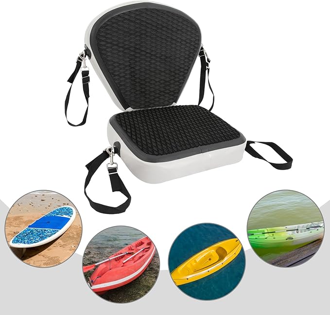 Inflatable Kayak Seat with Back Support, Portable Thicken Cushion, Padded Kayak Seats, Adjustable Strap, Paddle Board Seat Replacement for Kayaking Canoeing Drifting Rafting Fishing