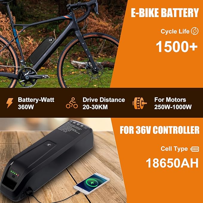UAZ 36V 48V 52V Ebike Battery 4 Pin 10Ah 15Ah 20Ah Electric Bike Battery with 40A BMS Safe Lock, Led Indicator Light, for 200-1500W Motor Tricycle, Mountain Bicycle Batteries (36V10AH-4PIN)