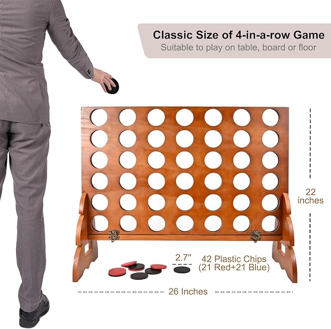 Bucher & Rossini Giant 4 in a Row Game Outdoor, 26 x 22 Inches, Outdoor Yard Game Set with 42 Pieces and 4 in a Row Giant with Carrying Bag