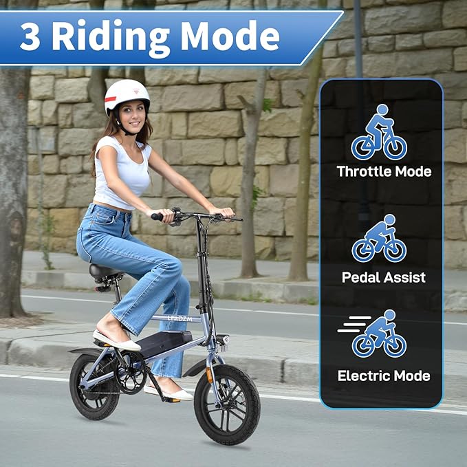 Winado Electric Bike for Adults, 14" Folding Electric Bicycle 450W Motor with Dual Disc Brakes, Max Range 25Miles(Pedal-Assist) & Speed 15.5MPH, Foldable Commuter City Ebike for Adults/Teens