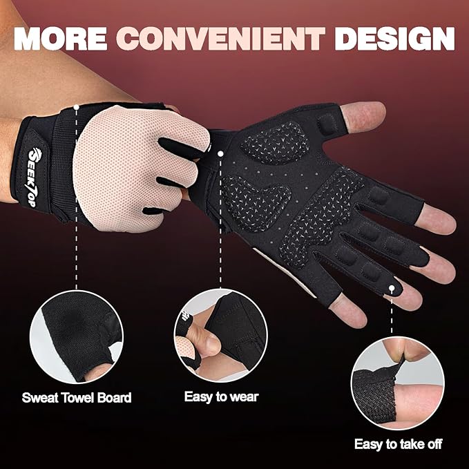 Seektop Breathable Workout Gloves for Women & Men, Thick Padded Weight Lifting Gloves, Full Palm Protection, Excellent Grip for Gym Fitness and Training, Exercise, Cycling