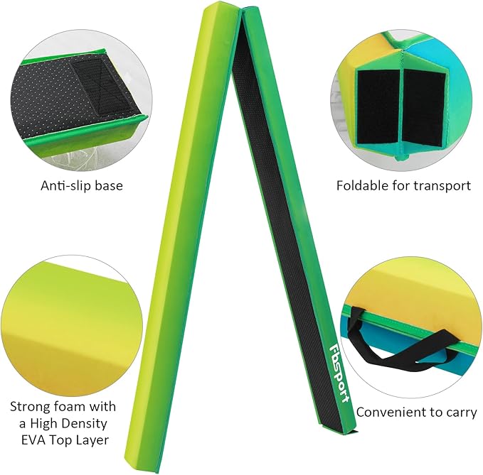 FBSPORT 8ft/6ft Balance Beam: Folding Floor Gymnastics Equipment for Kids Adults,Non Slip Rubber Base, Gymnastics Beam for Training, Practice, Physical Therapy and Professional Home Training