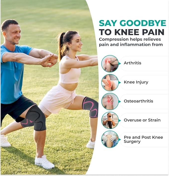 Modvel 2 Pack Knee Brace for Women & Men - Workout Knees Compression Sleeve for Knee Pain Relief Joint Support for ACL, Arthritis, Meniscus Tear Knees Brace for Sports, Rodilleras para Gym Fitness