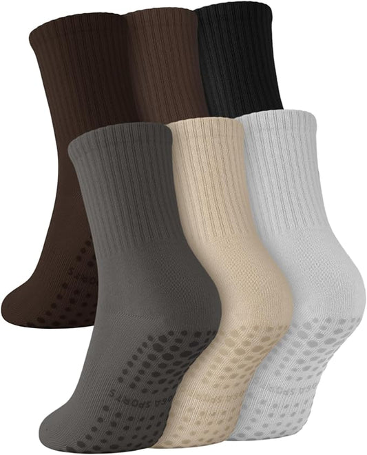 6 Pairs Grip Pilates Socks for Women, Non-slip Yoga Athletic Socks for Barre Ballet Barefoot Workout Hospital