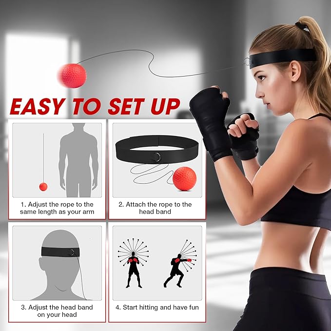 Boxing Reflex Ball Training Set with Adjustable Headband, Boxing Equipment Punching Ball Great for Reflex, Focus and Hand Eye Coordination, Fun Family Games Gifts